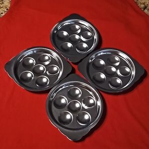Set of 4 Escargot Dish, Snail Plate. 6-Hole, 18-8. KNOBLER-Japan Stainless Steel